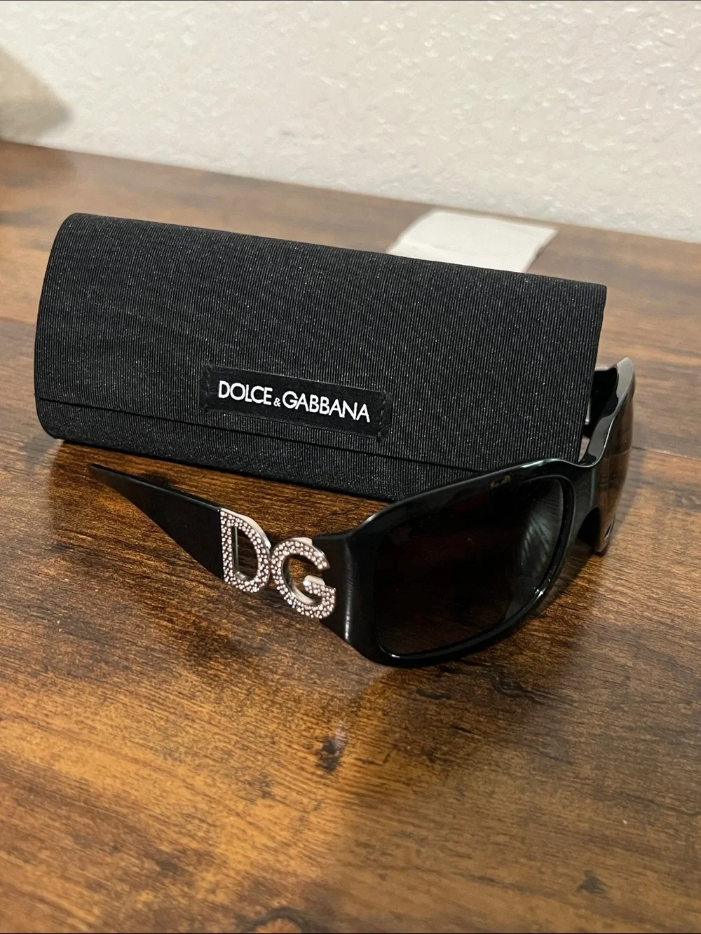 Dolce & Gabbana Black Sunglasses with Crystal DG Logo